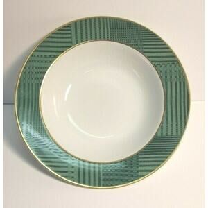 Essex Enviro-Safe Tattersall 10" Rimmed Vegetable Bowl Green White Gold Rim